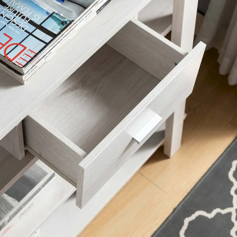 Vitrine de maison moderne à 4 étagères ouvertes avec tiroir central en chêne blanc