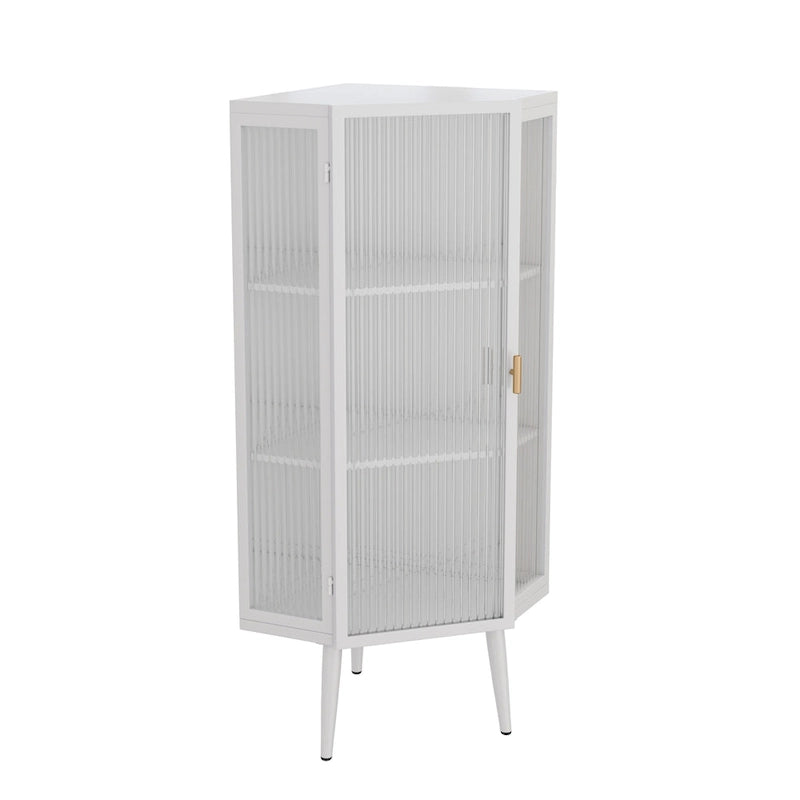 Meuble à trois niveaux avec portes en verre trempé et étagères de rangement