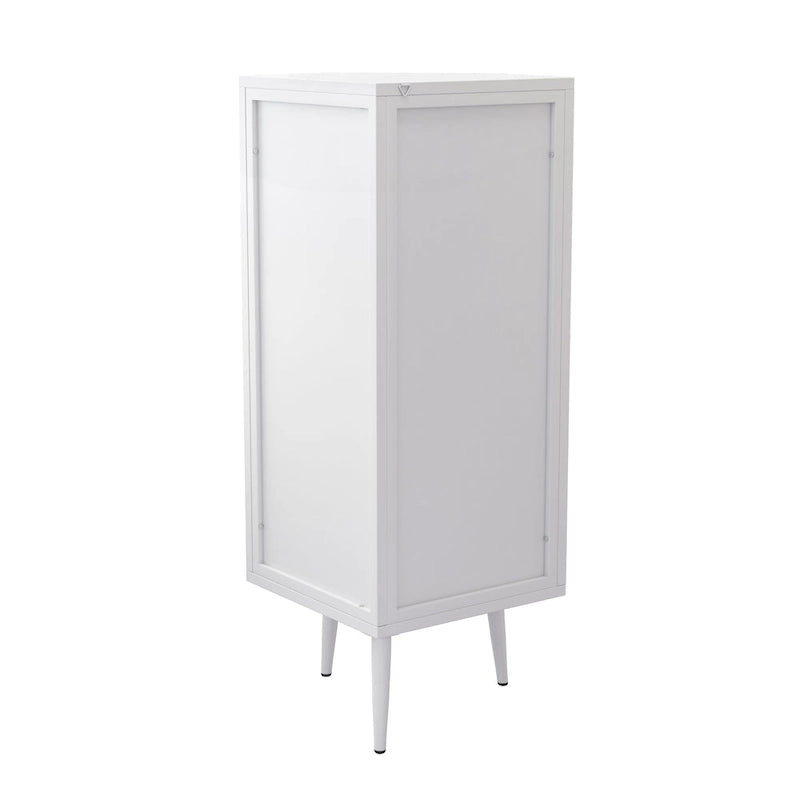 Meuble à trois niveaux avec portes en verre trempé et étagères de rangement