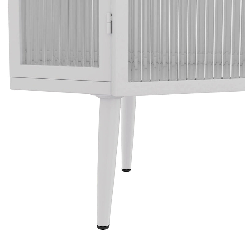 Meuble à trois niveaux avec portes en verre trempé et étagères de rangement
