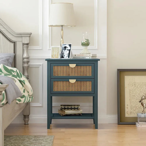 2 Drawer Side table,Naturel Rattan,End table,Suitable for bedroom, living room, study