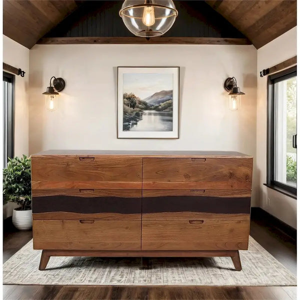Wood Six Drawer Sideboard Buffet