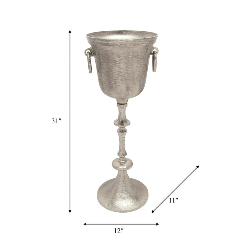 Rafraîchisseur à vin en métal 31, contemporain, vintage, industriel, en aluminium argenté, sur pied, pour la maison et