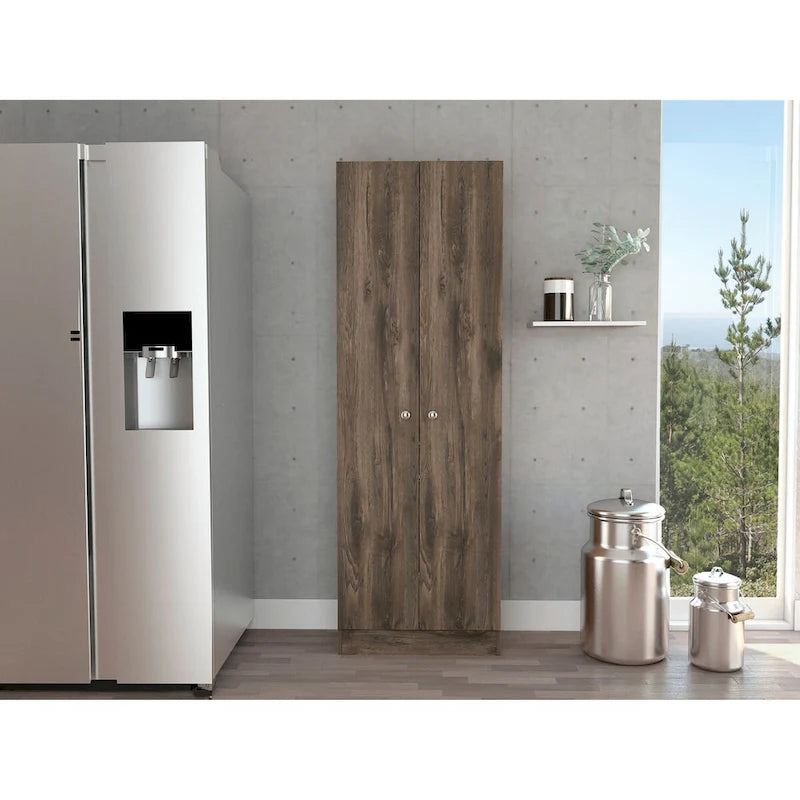 Armoire de rangement, cinq étagères, finition wengé marron foncé / noire, de haute qualité et durable