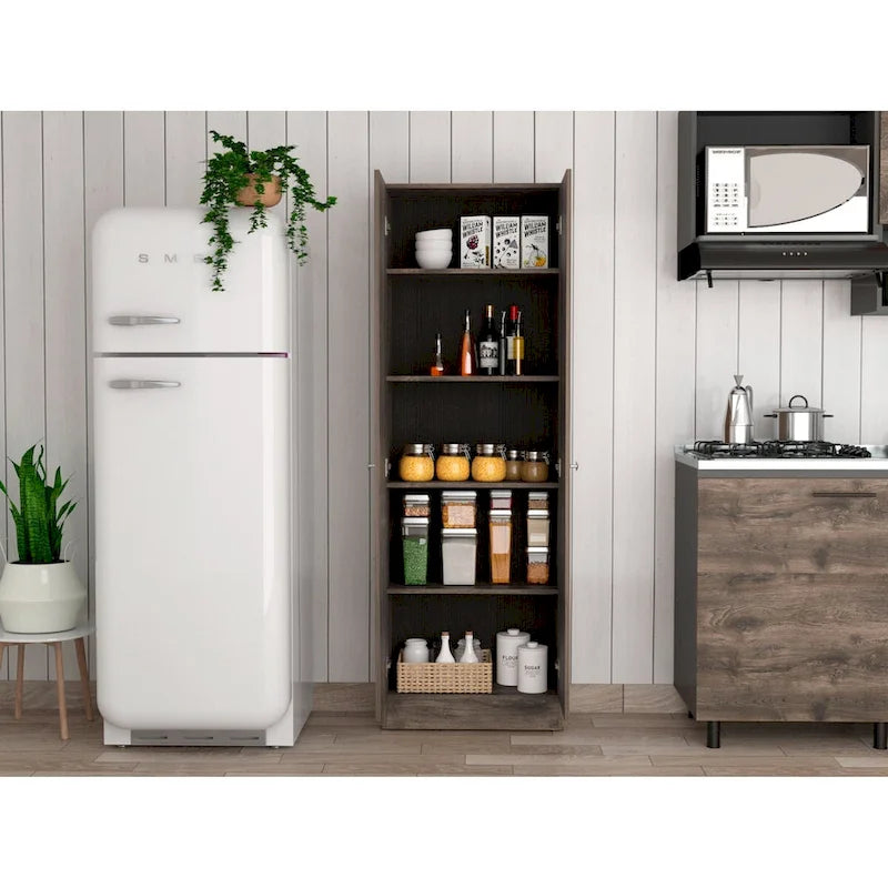 Armoire de rangement, cinq étagères, finition wengé marron foncé / noire, de haute qualité et durable