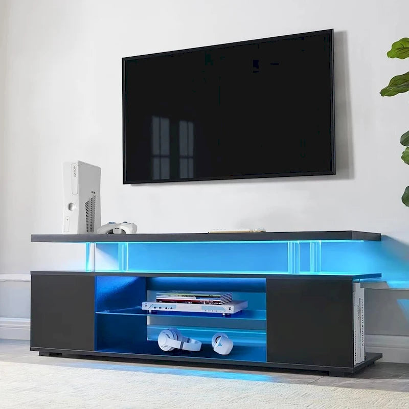 Console multimédia avec grand placard latéral pour salon - Blanc