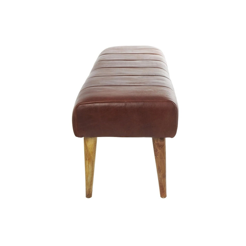 Banc de maison capitonné en cuir avec pieds en bois - Marron