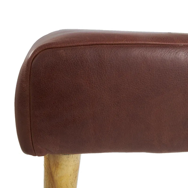 Banc de maison capitonné en cuir avec pieds en bois - Marron