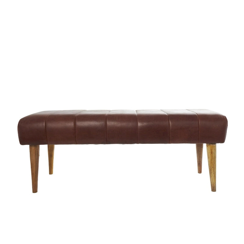 Banc de maison capitonné en cuir avec pieds en bois - Marron