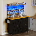 Grand îlot de cuisine roulant avec prise de courant et lumière LED, armoire de rangement avec étagère haute