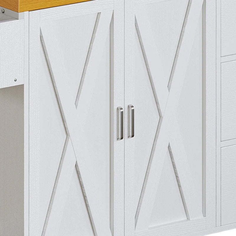 Grand îlot de cuisine roulant avec prise de courant et lumière LED, armoire de rangement avec étagère haute