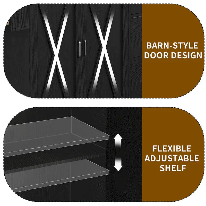 Grand îlot de cuisine roulant avec prise de courant et lumière LED, armoire de rangement avec étagère haute