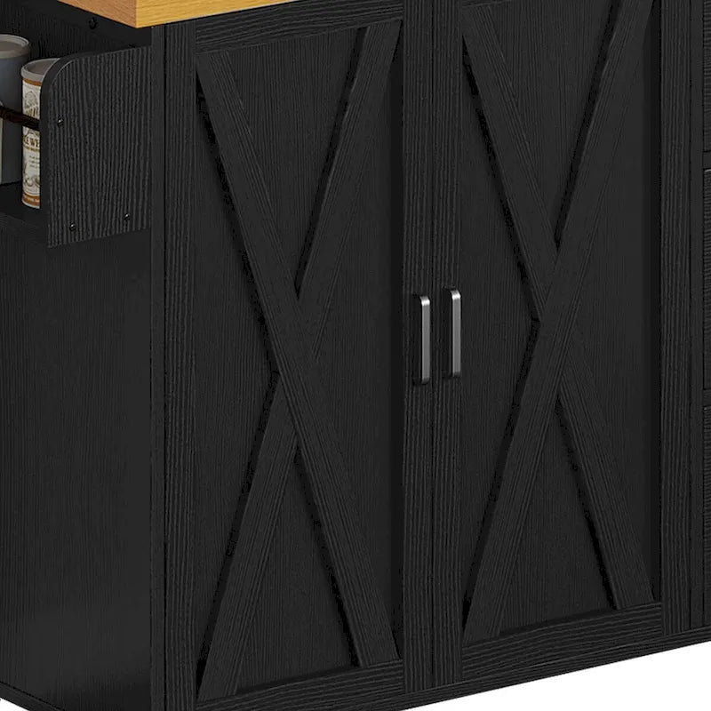 Grand îlot de cuisine roulant avec prise de courant et lumière LED, armoire de rangement avec étagère haute
