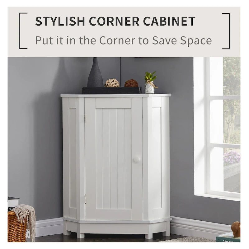 Meuble de salle de bain blanc d'angle triangulaire avec étagère réglable en MDF de style moderne
