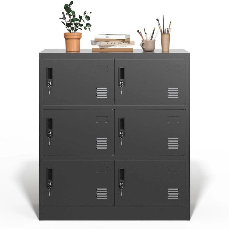 Casier de rangement à 6 portes pour employés, casiers métalliques pour bureau, salle de sport, école et maison avec fente pour carte (noir)