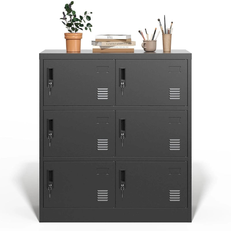 6-Door Employee Storage Locker, Metal Lockers for Office, Gym, School, and Homewith Card Slot (Black)