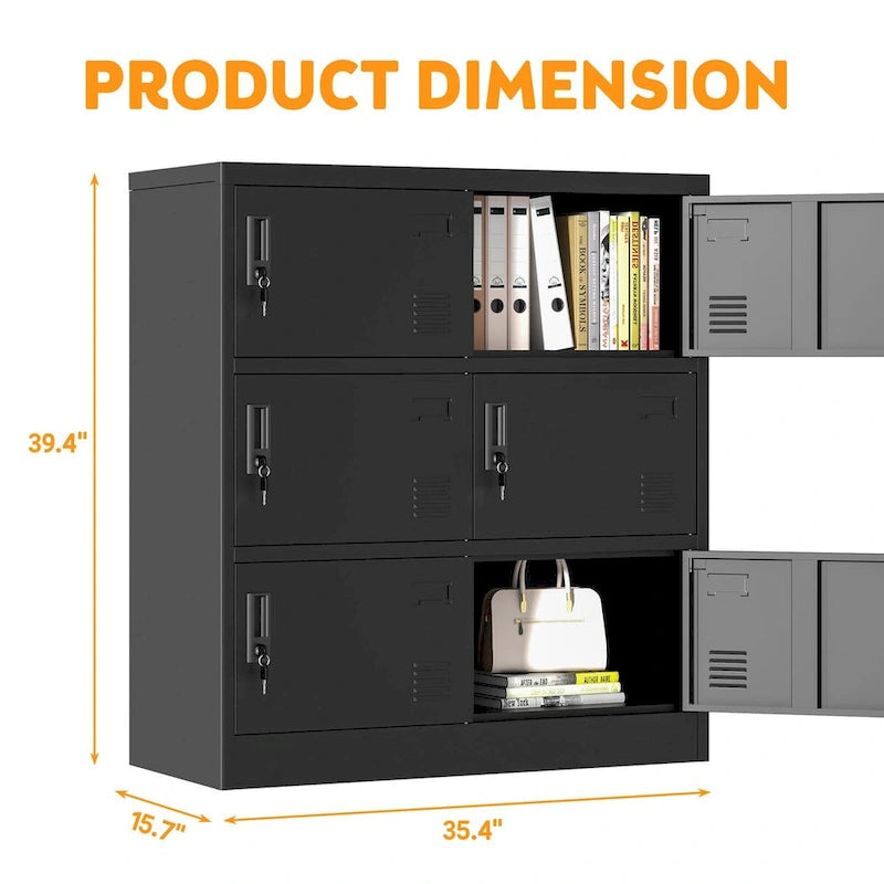 Casier de rangement à 6 portes pour employés, casiers métalliques pour bureau, salle de sport, école et maison avec fente pour carte (noir)