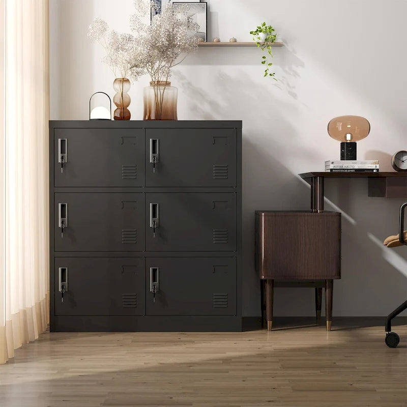 Casier de rangement à 6 portes pour employés, casiers métalliques pour bureau, salle de sport, école et maison avec fente pour carte (noir)