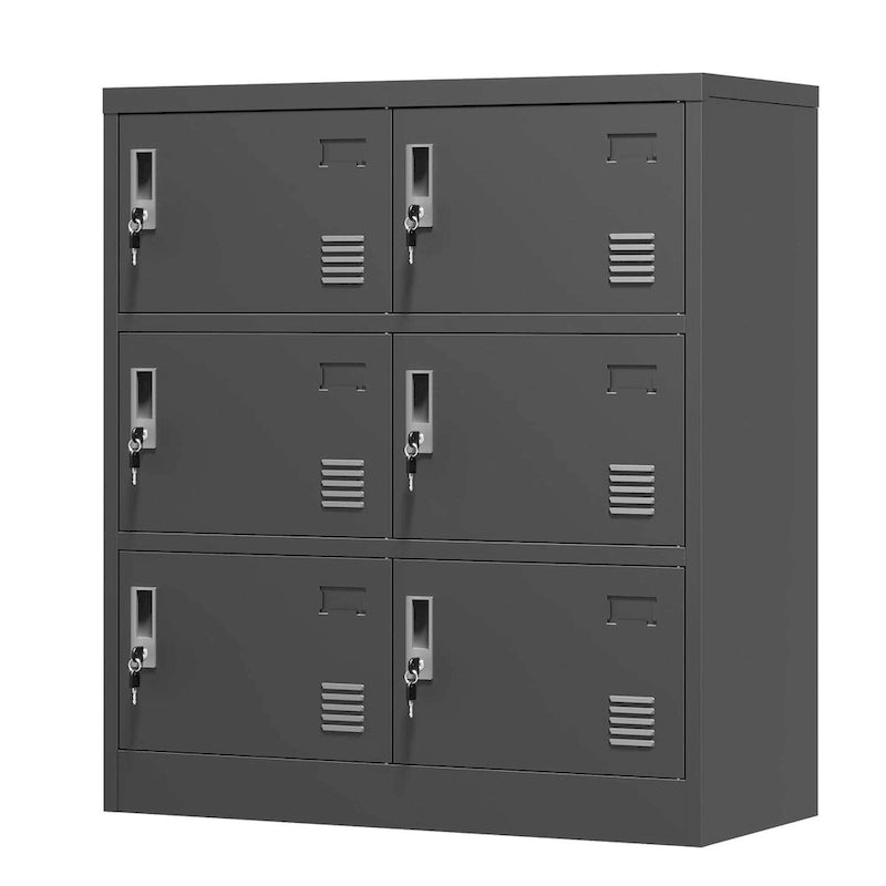 Casier de rangement à 6 portes pour employés, casiers métalliques pour bureau, salle de sport, école et maison avec fente pour carte (noir)