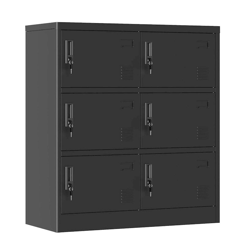 Casier de rangement à 6 portes pour employés, casiers métalliques pour bureau, salle de sport, école et maison avec fente pour carte (noir)