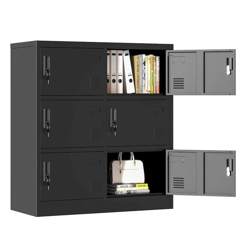 Casier de rangement à 6 portes pour employés, casiers métalliques pour bureau, salle de sport, école et maison avec fente pour carte (noir)