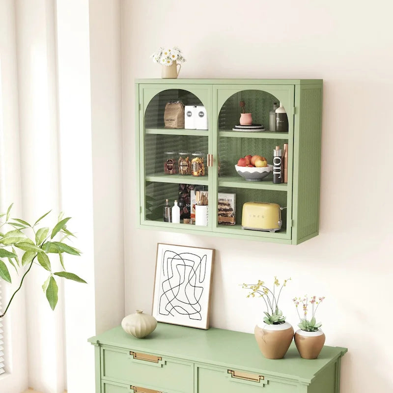 Meuble mural moderne à porte vitrée avec rangement à trois niveaux de 70 cm pour entrée, salon, salle de bain