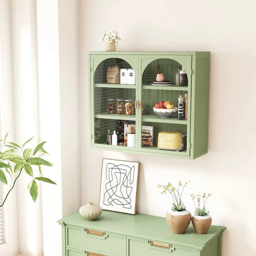 Roomfitters 27.56 Modern Glass Door Wall Cabinet with Three-Tier Storage for Entryway, Living Room, Bathroom