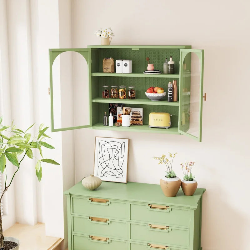 Meuble mural moderne à porte vitrée avec rangement à trois niveaux de 70 cm pour entrée, salon, salle de bain