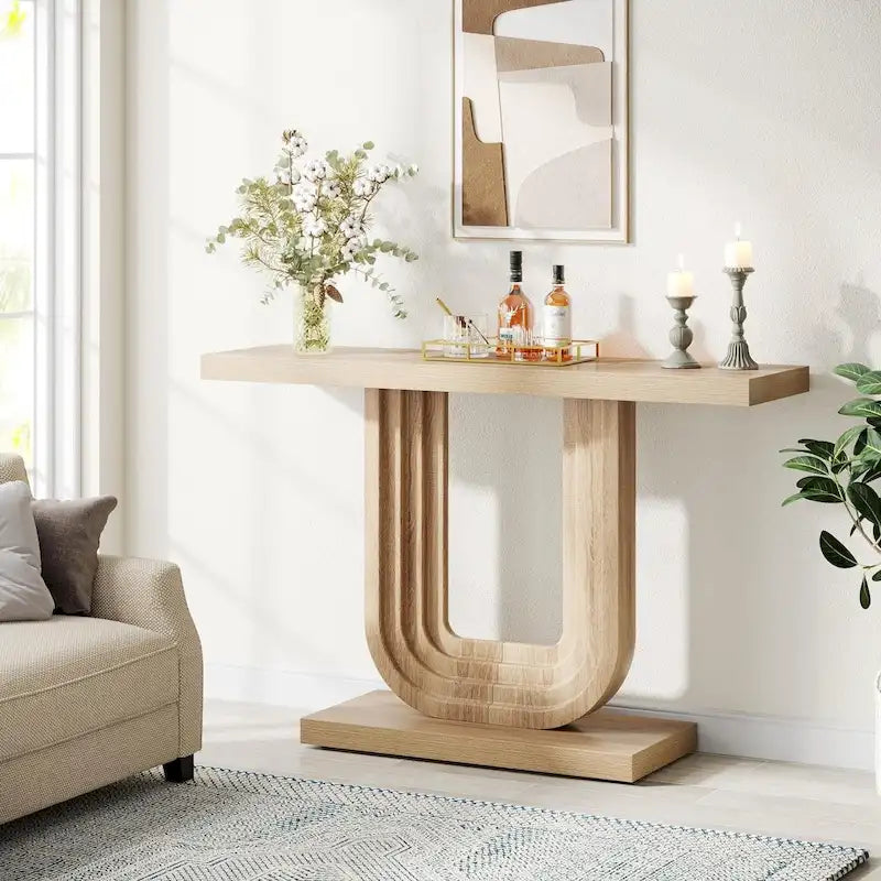 Console d'entrée en bois de 39 pouces avec base géométrique