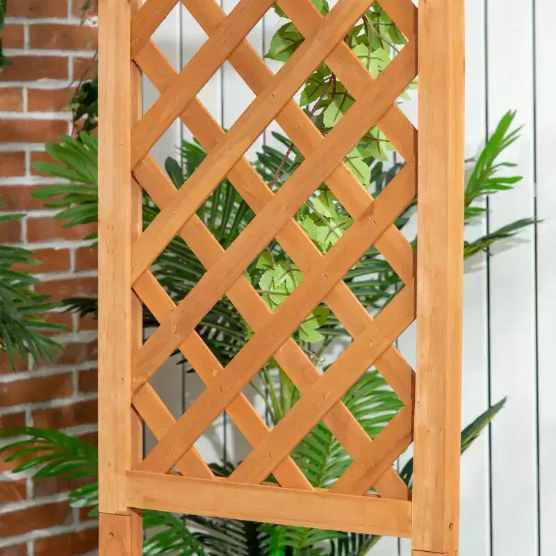 Banc de jardin Outsunny avec arche pergola et 2 treillis, banc extérieur 3 places en bois naturel pour vignes et plantes grimpantes