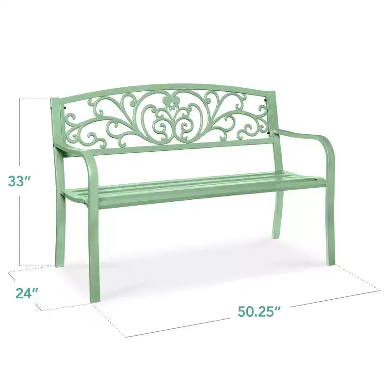 Banc d'extérieur en acier Best Choice Products, mobilier de jardin pour terrasse ou porche avec dossier à motif floral