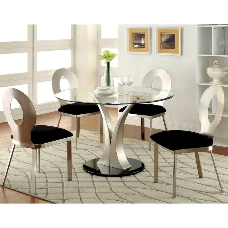 Ensemble de salle à manger rond 5 pièces Zaia en acier argenté contemporain par Furniture of America