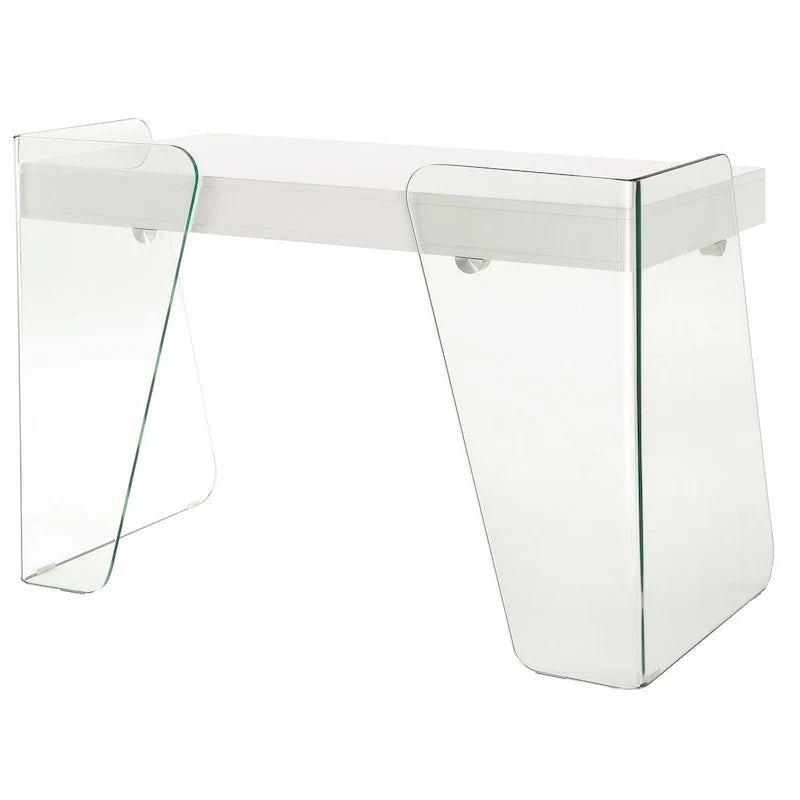 Bureau ARCHIE avec plateau en verre transparent.