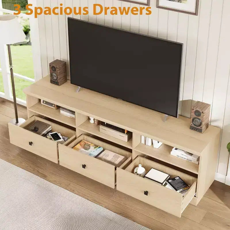 Meuble TV Mid-Century Modern de 178 cm avec tiroir de rangement et étagères ouvertes